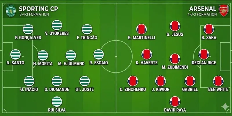 Đội hình dự kiến giữa Sporting CP vs Arsenal