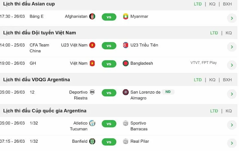 lịch thi đấu bóng đá chính xác