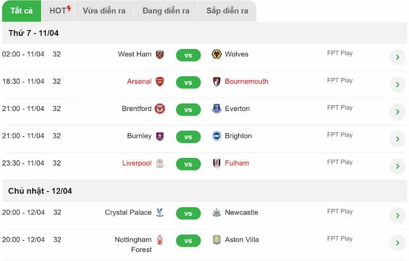 Đầy đủ lịch đấu các giải bóng đá 